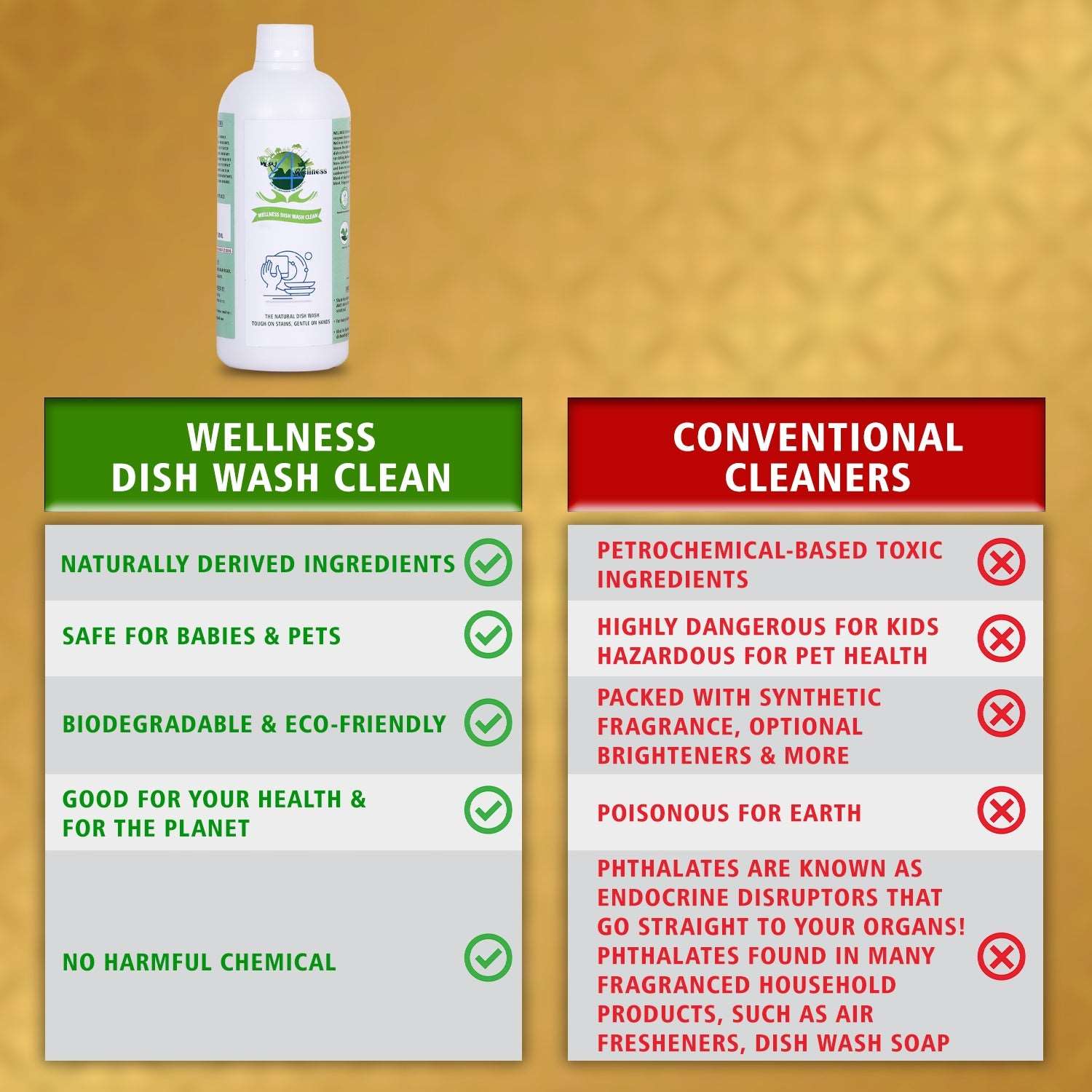 Wellness Dish Wash Clean (Pack of 2 -500ML each )