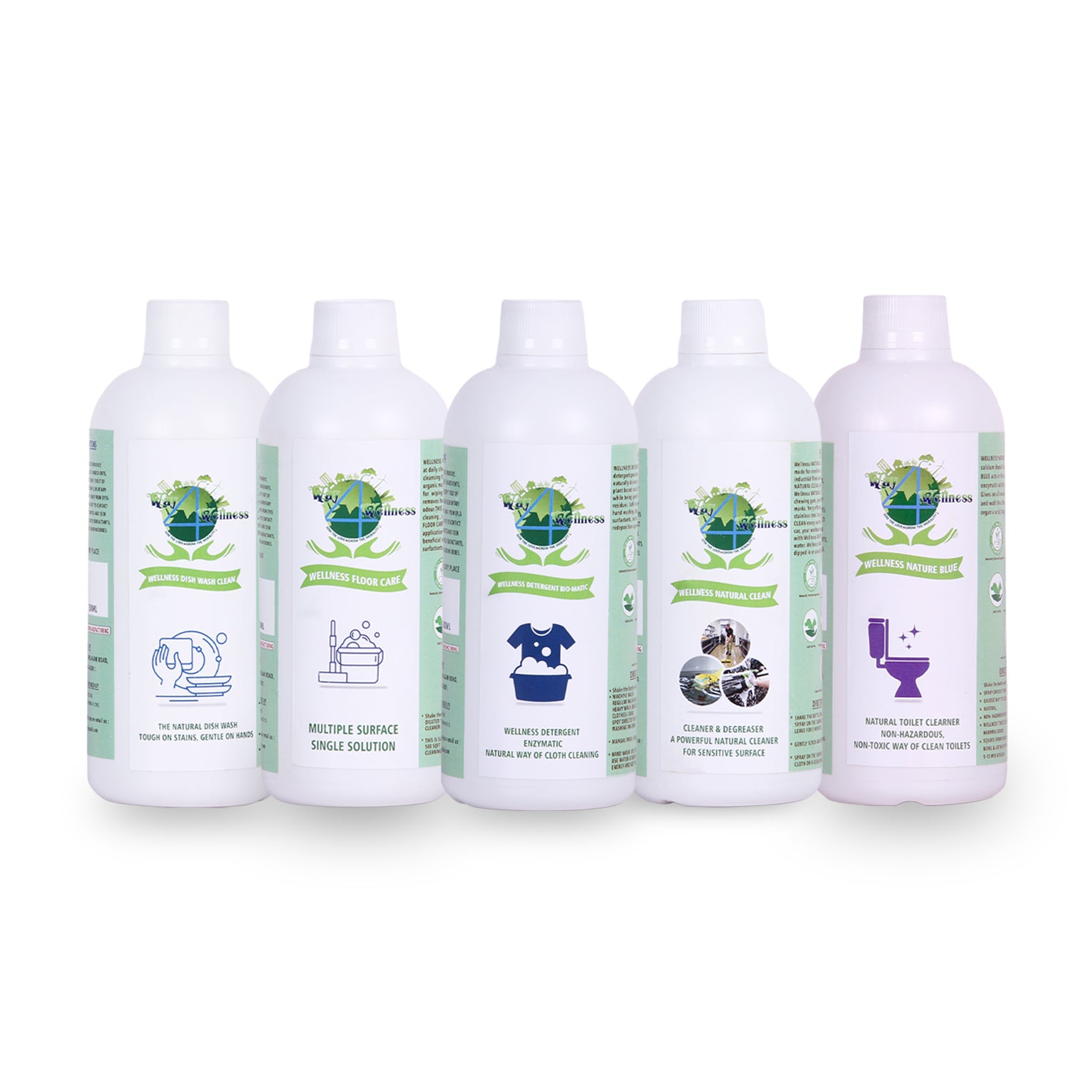 The Wellness Home Care Kit(Natural Multi purpose cleaner, Floor care, Detergent, Toilet Cleaner and Dish wash Combo Pack -combo 5pk kit -500ML each )