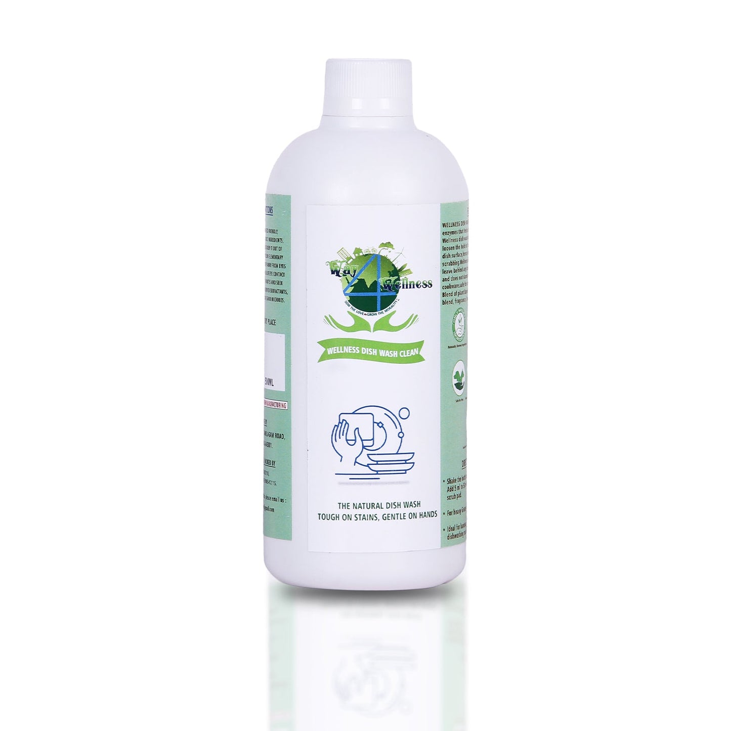 Wellness Natural Dish wash Liquid | Natural Plant Based Skin friendly Dish washing Liquid | (Pack of 2 -500ML each )